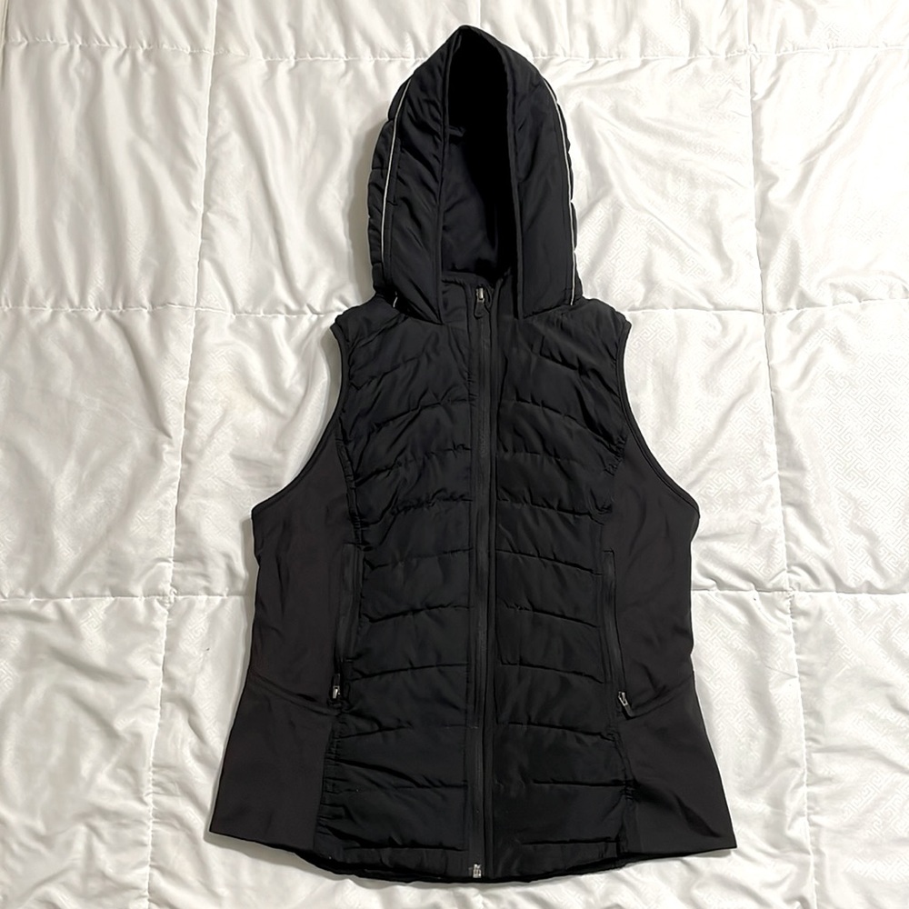 Tangerine Small Hooded Black Puffer Vest